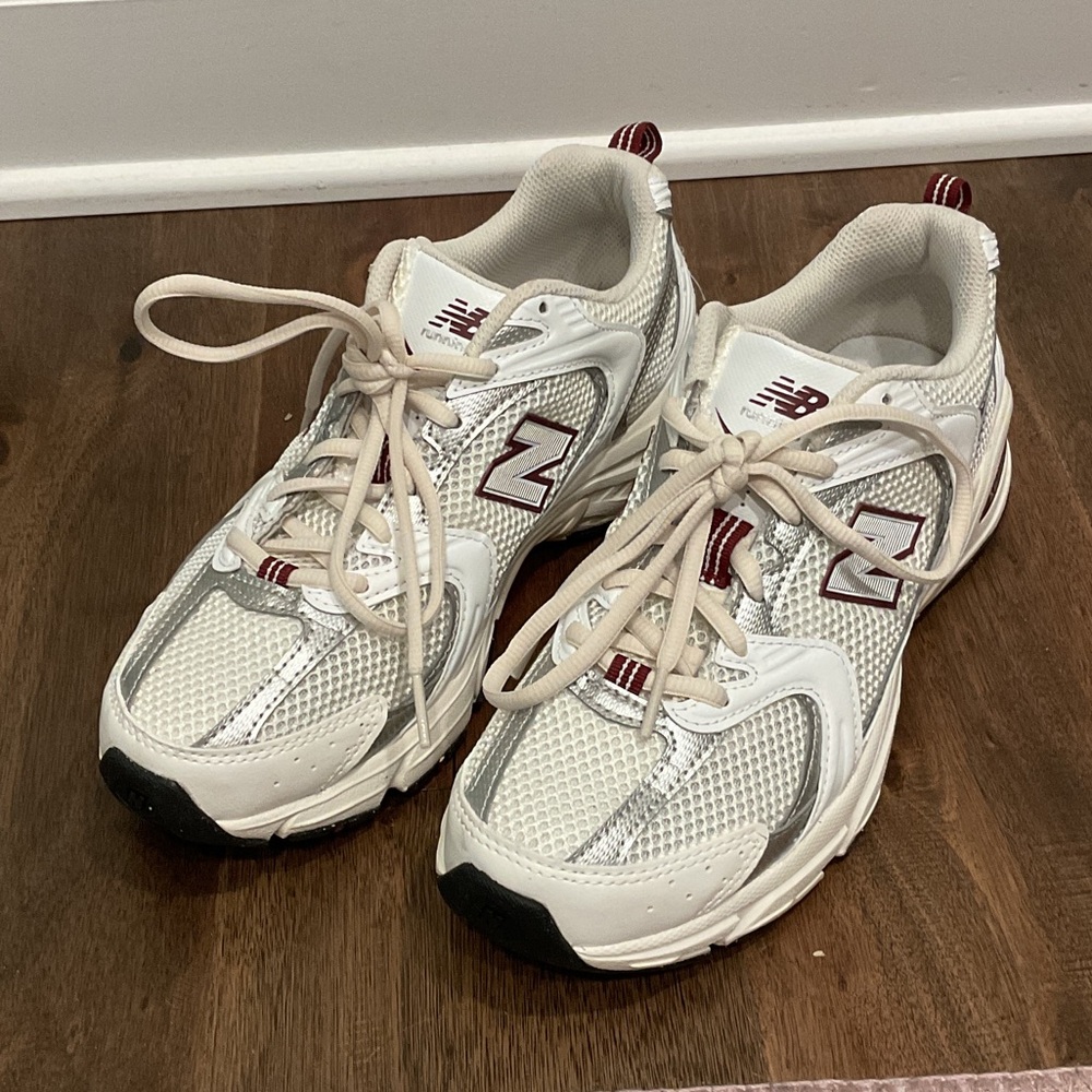 New Balance White and Red Athletic Sneakers